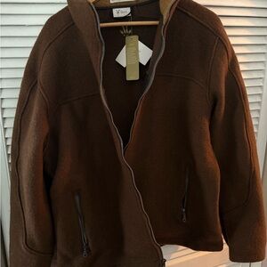 ibex Brown Wool Fleece Jacket with Gold Tag Accent